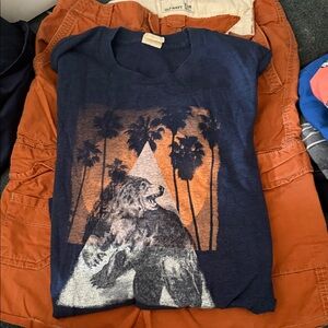 Hollister Blue T-Shirt with Bear and Palm Trees